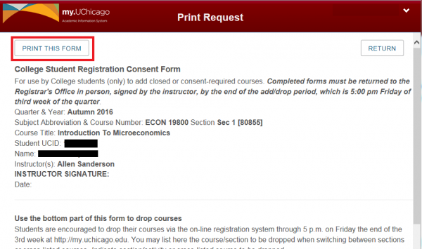The location of the "Print this Form" button is located on the top left hand corner of the page.