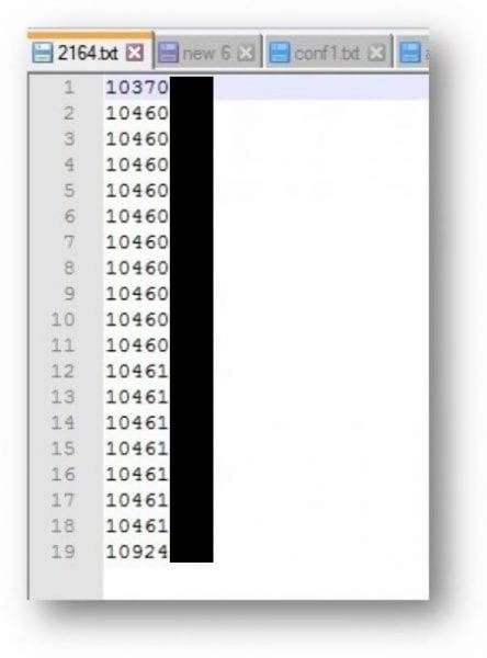 Example of a .txt file showing EMPLIDs in one column