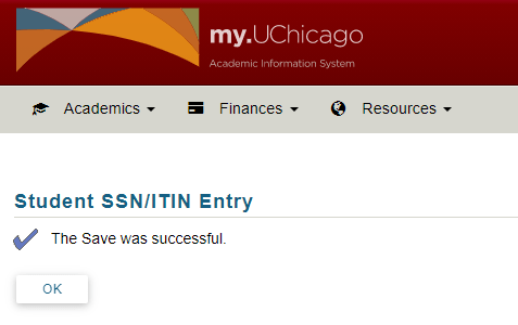 Screenshot of successful SSN or ITIN entry.