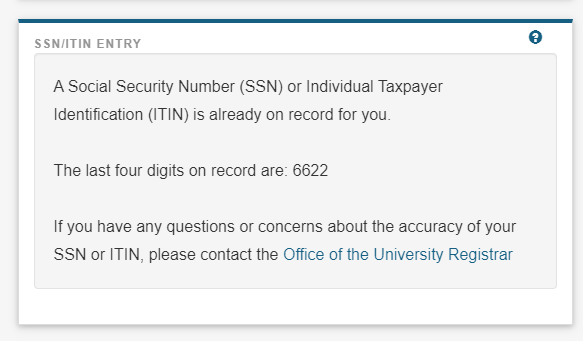 Screenshot of existing SSN or ITIN number on record.