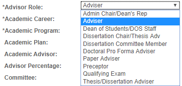 List of advisor roles screenshot