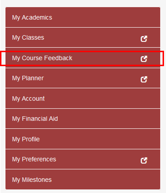 Screenshot of course feedback menu option in sidebar