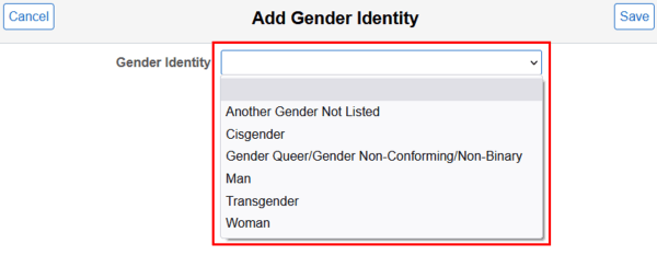 Gender Identity Drop Down Menu