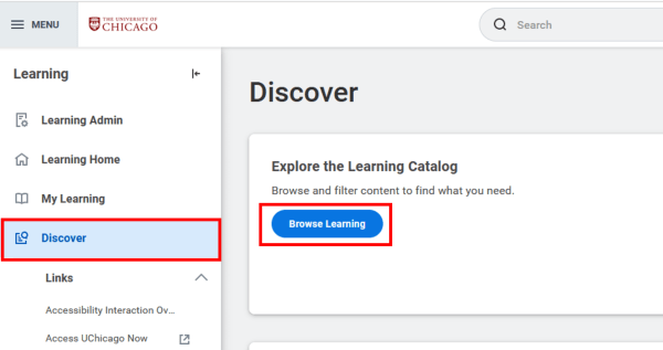 Discover on the left hand navigation and Browse Learning in the center of the page